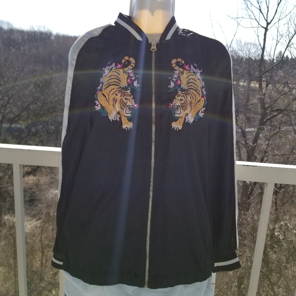 Chinese Tiger Satin Full Zip Bomber Jacket